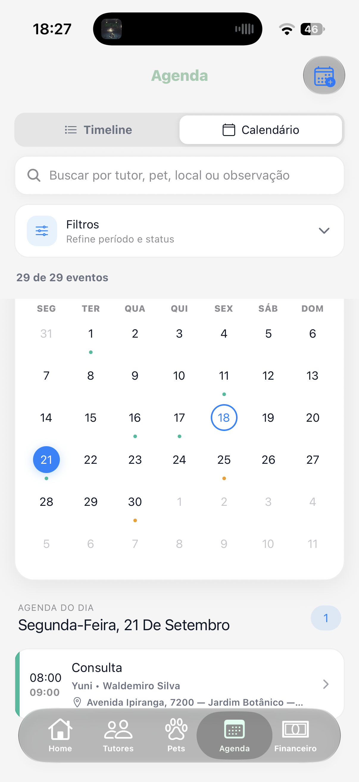 Agenda geral exportada pelo SelfVet