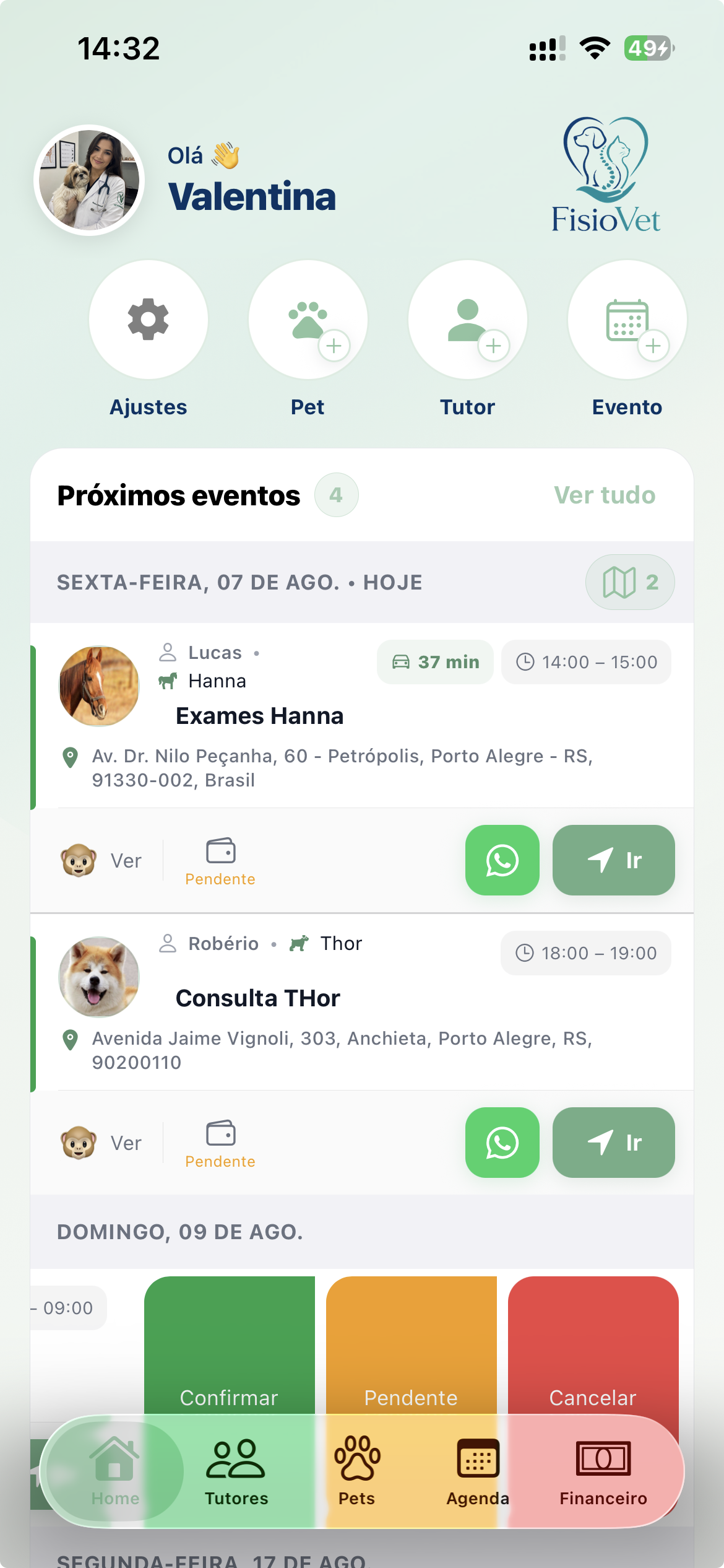 Tela inicial do FisioVet no iPhone